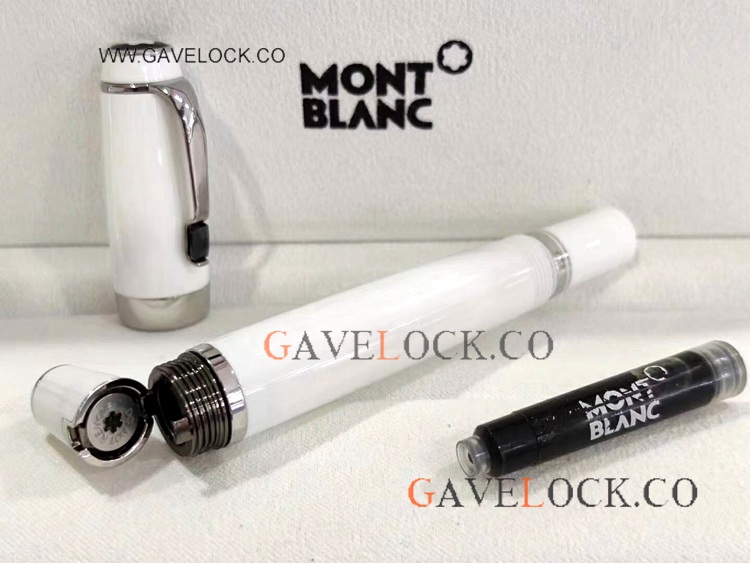 Luxury Clone Mont Blanc Pens Boheme Retractable Fountain Pen White and Silver Pen